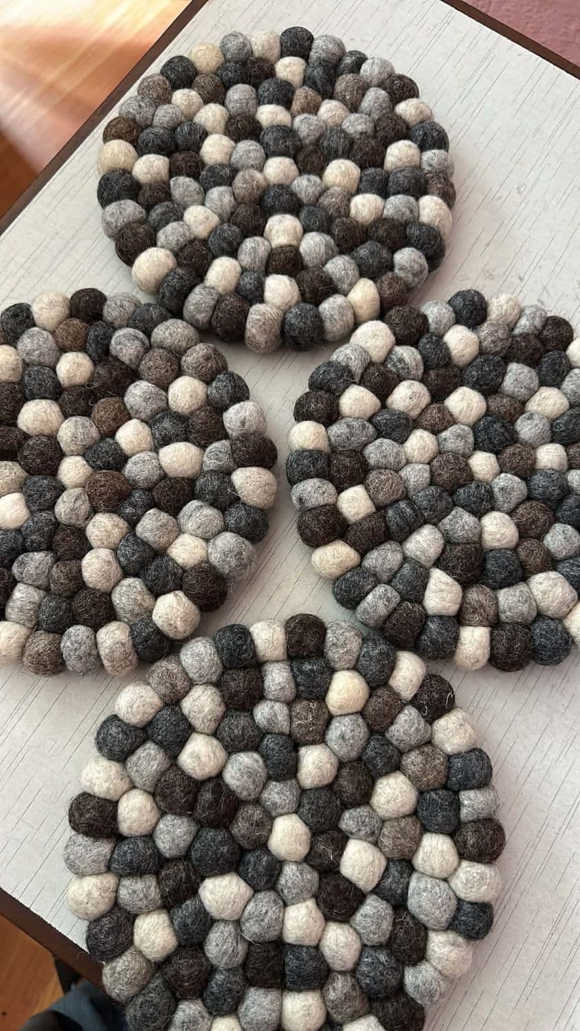 Handmade wool felt ball coasters