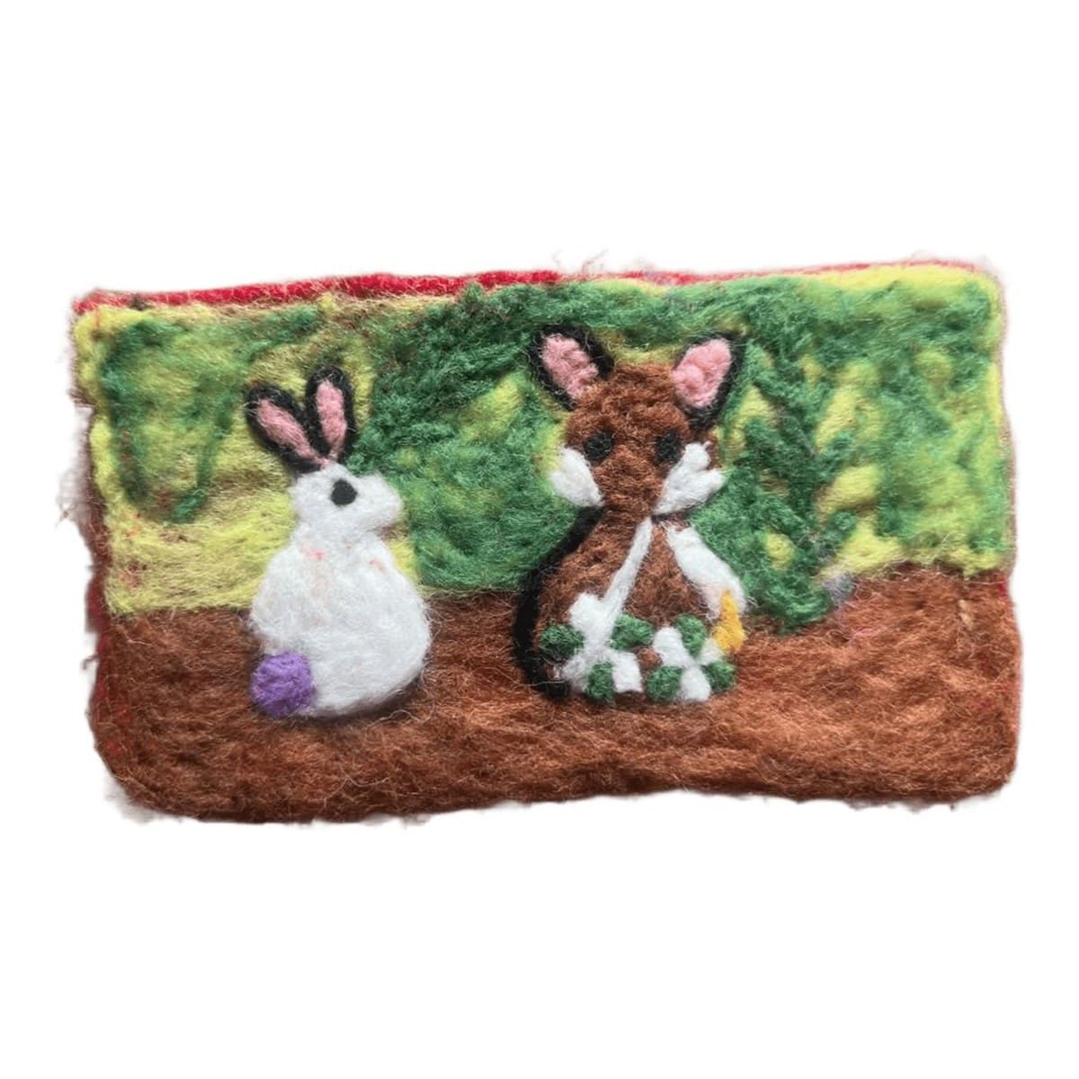 Felt pouch – rabbit & deer (brown/green)