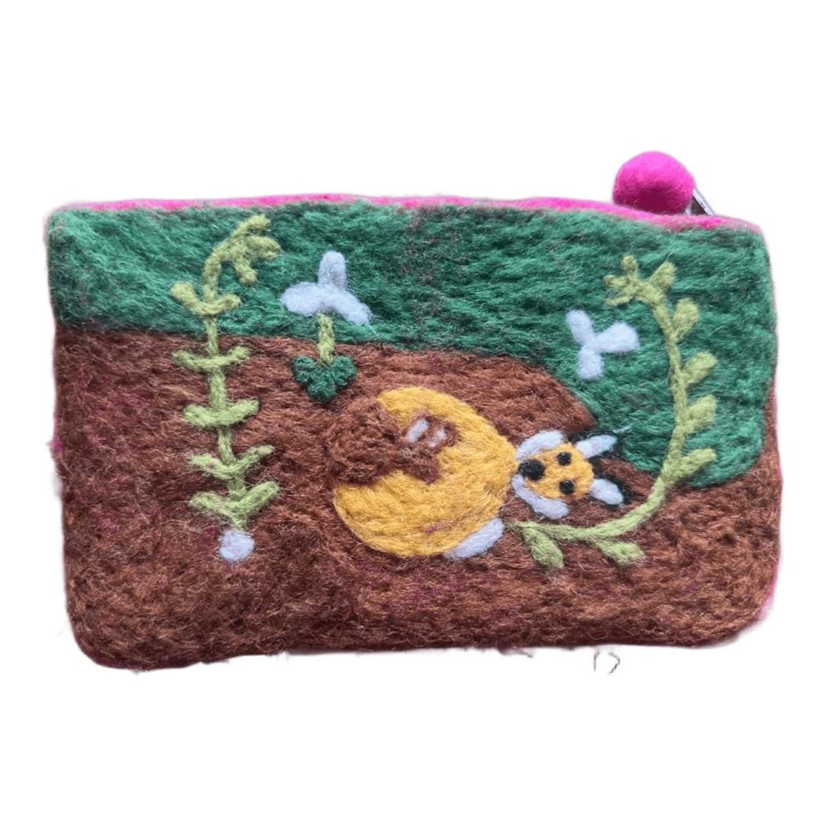 Felt pouch – bird & moon (brown/green)