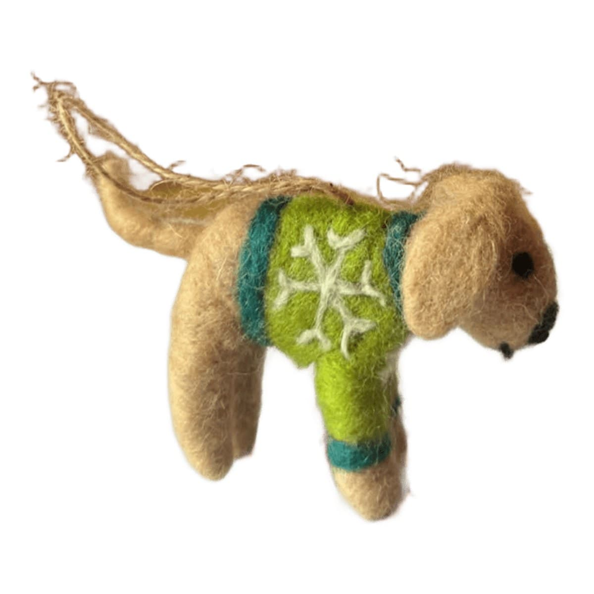 Felt dog with green sweater