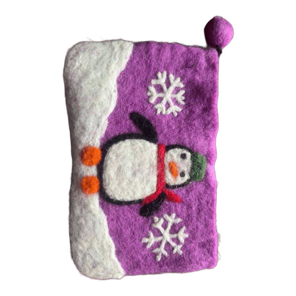 Felt pouch – penguin & snowflakes (purple)
