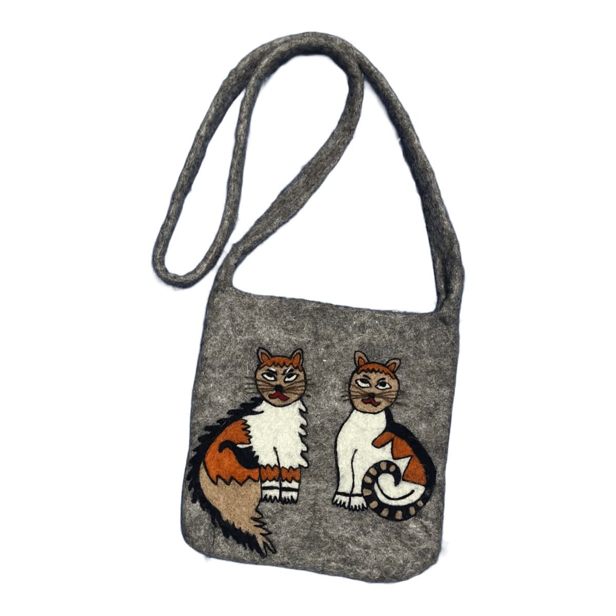 Felt shoulder bag – two cats (grey)