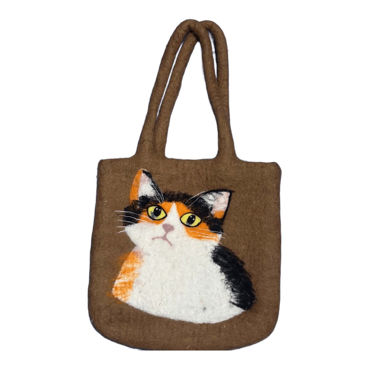 Felt tote bag – calico cat (brown)