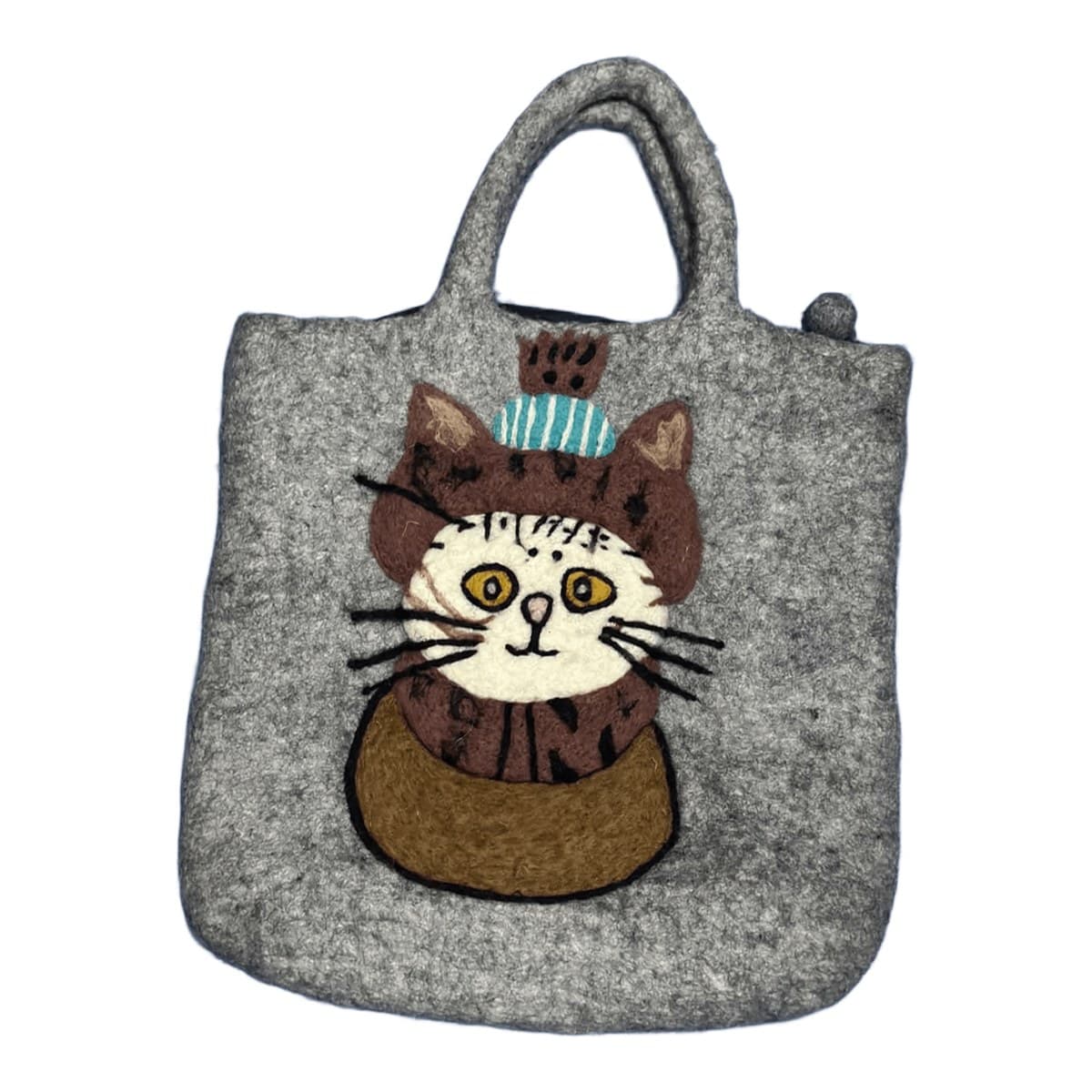 Felt tote bag – cat in basket (grey)