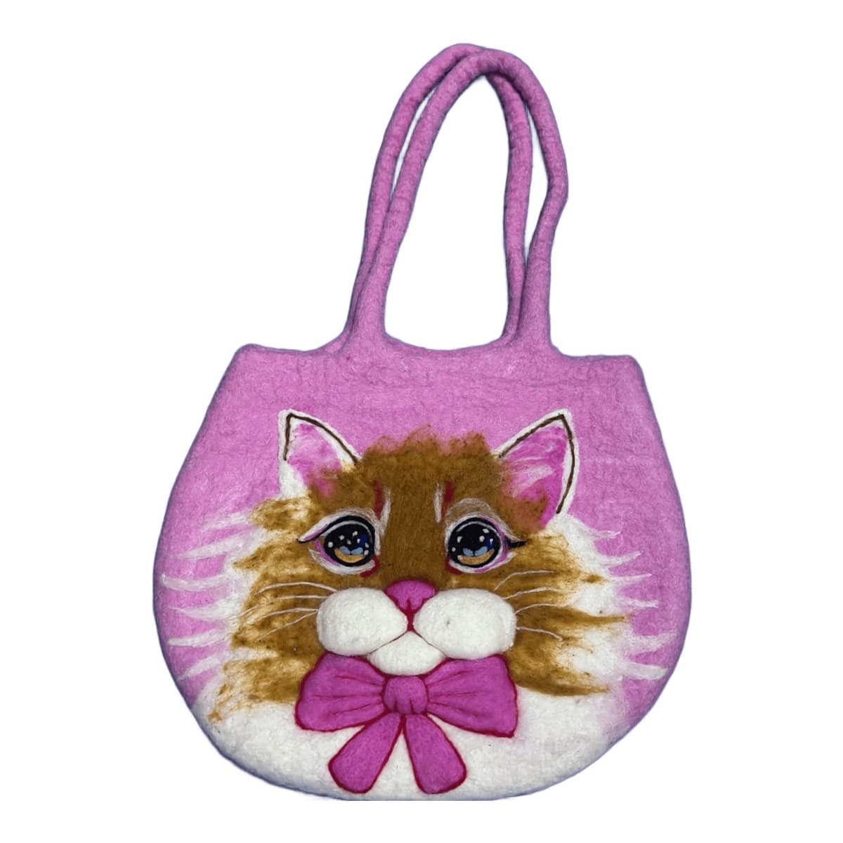 Felt tote bag – fluffy cat with bow (pink)
