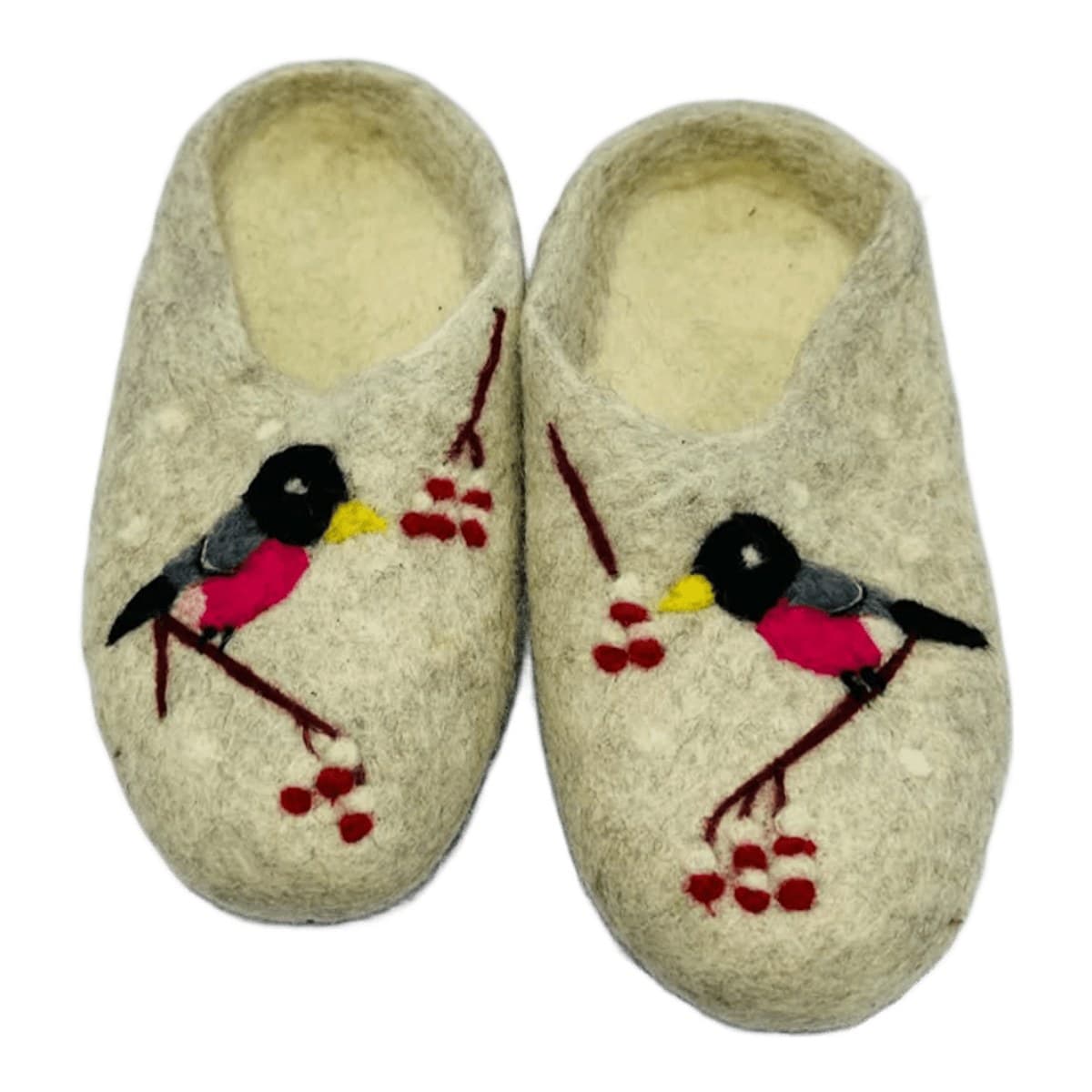 Woollen slippers – bird design (cream)